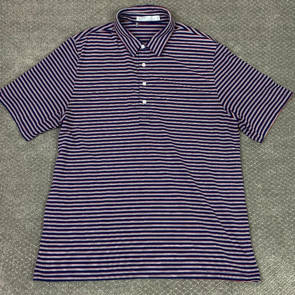 Criquet Polo Shirt Men's XL Blue Red White Stripe Striped Golf Stretch